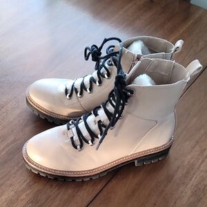 a new day Cream Lace-Up Fur-Trim Ankle Boots with Black Laces